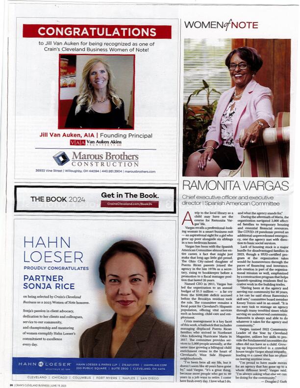 Women of Note magazine excerpt featuring Ramonita Vargas of the Spanish American Committee