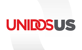 The image features the word UNIDOSUS in bold letters, with UNIDOS in red and US in gray. The D and O in UNIDOS are interlinked, symbolizing unity. The background is white with faint gray arcs.